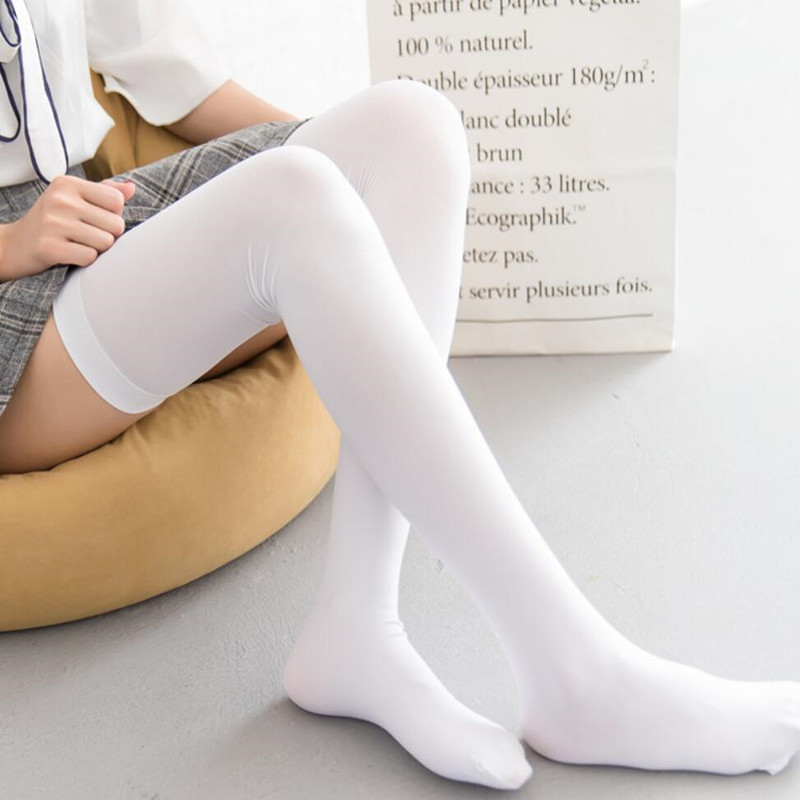 Fashion Thigh High Over Knee High Socks Girls Womens Solid Sexy Sock Black White Stockings-image-573317087