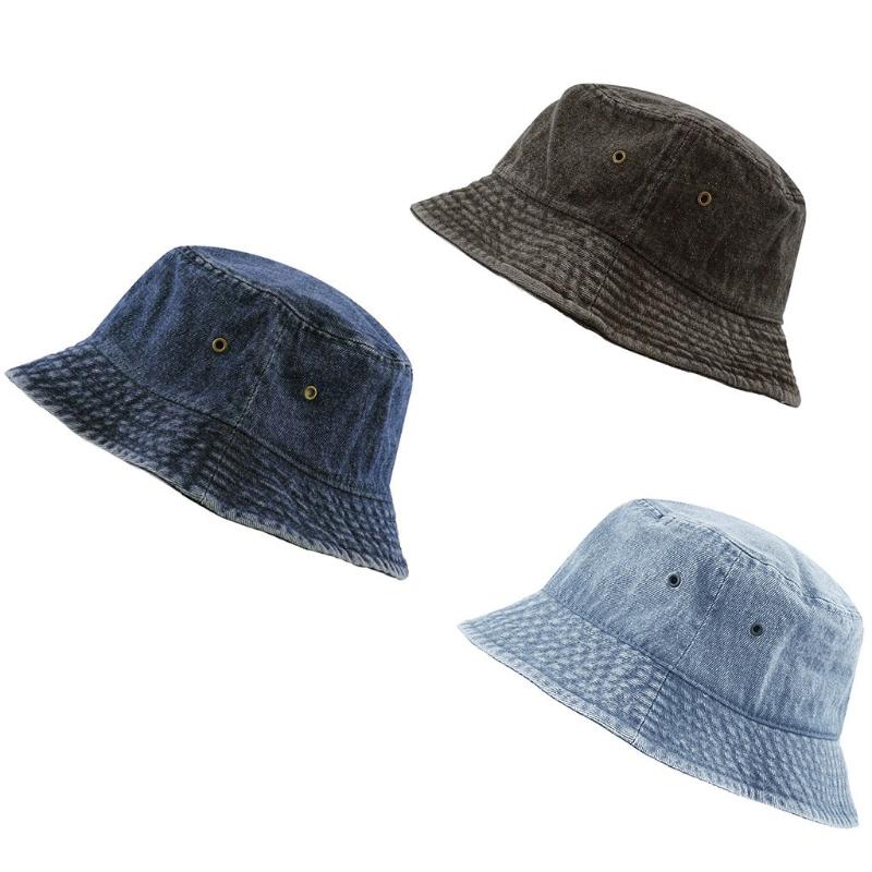 

1PCS Fisherman's Hat The Hat Depot Washed Cotton Denim Bucket Bob Hip Hop Fishing Fisherman, Black