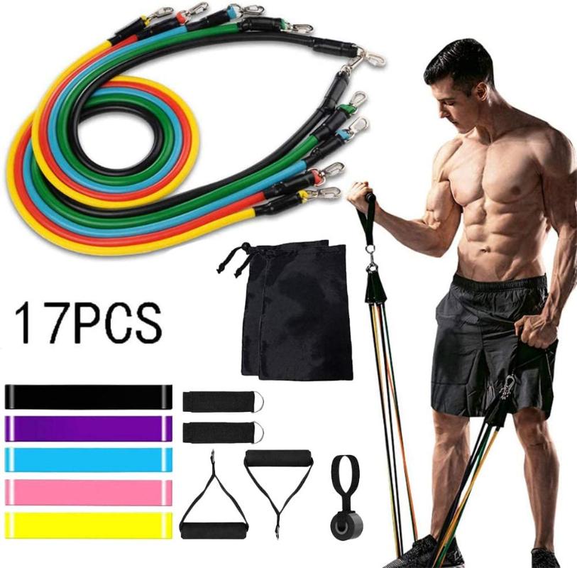 

17Pcs Resistance Bands Set Workout Fintess Exercise Loop Bands Tube Door Anchor Ankle Straps Gym Home Fitness Equipment