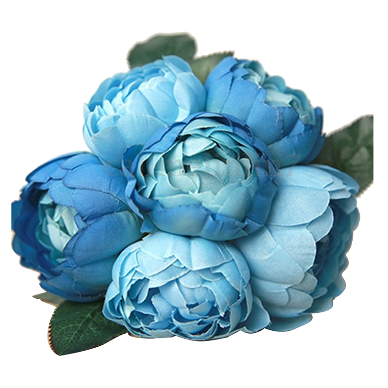 

1 Bouquet 6 Heads Artificial Peony Flower Bridal Home Wedding Garden Decor, Blue, Pink