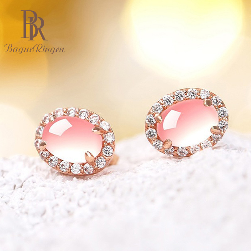 

Begua Ringen New Arrival Fashion silver 925 Jewelry with Pink Natural Quartz Round Crystal Earring on Wedding Jewelry Wholesales