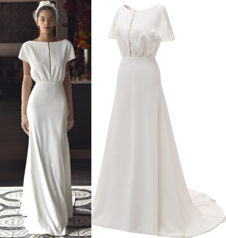 

Soft satin a line simple with pearl bride wedding dress bridal gown real sample photo factory, Off white