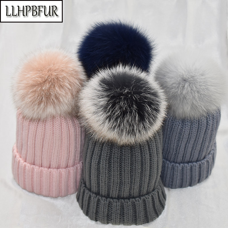 

Brand women's autumn and winter thickened woolen hat, real fur ball hat, tide warmth, wild knitted hat parent-child, Coffee