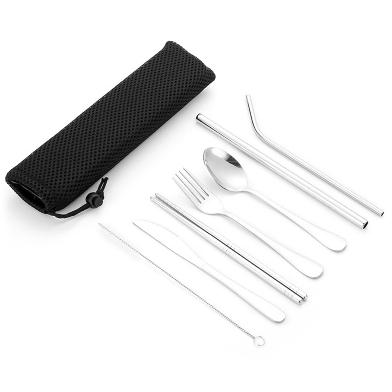 

Portable Reusable 304 Stainless Steel Straw Cleaning Brushs Spoon Knife Fork chopsticks 7pcs Flatware Sets With Boxes Wedding Gift