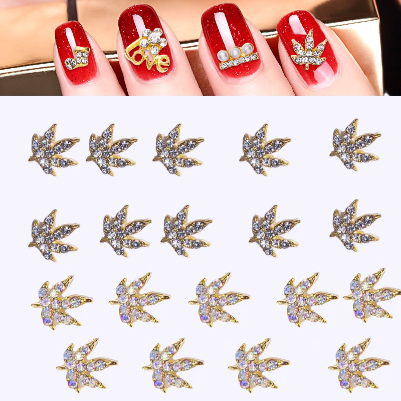 

AB/Clear 10pcs Nail Strass Charm 3D Nail Art Alloy Rhinestones 4 Rhinestone Leaf Charms | Beauties For Art Gems