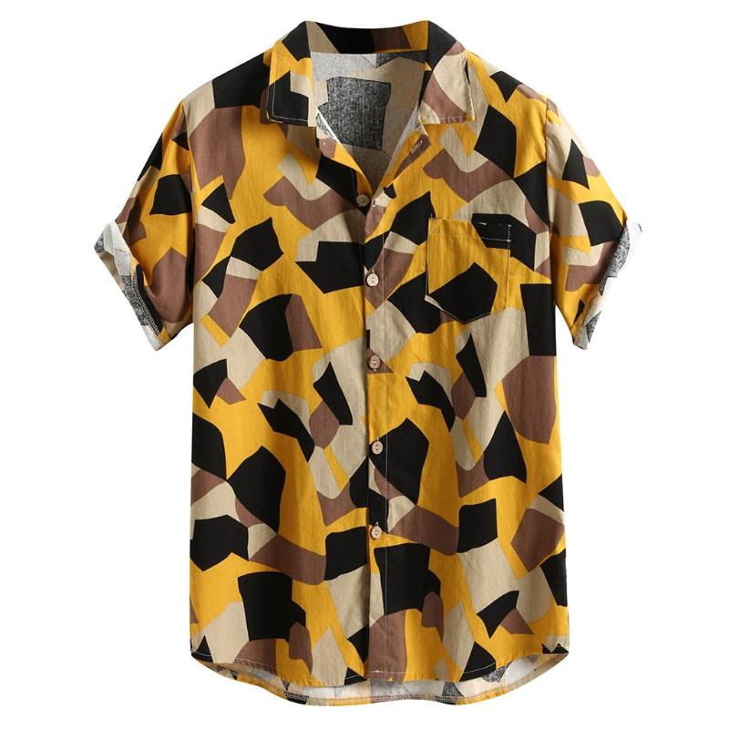 

Womail 2020 New Arrival Mens Fashion Short Sleeve Beach Hawaiian Shirts Casual Print Shirts Regular Plus Size 2XL Mens Clothing, Kh