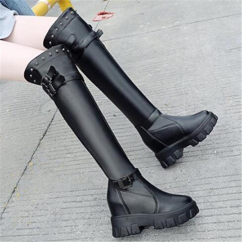 

2020 Winter New Woman Over-the-Knee Boots Increase 10cm Rivet High Heel Long Boots Women Leather Stretch Wedges High, 8.5cm style