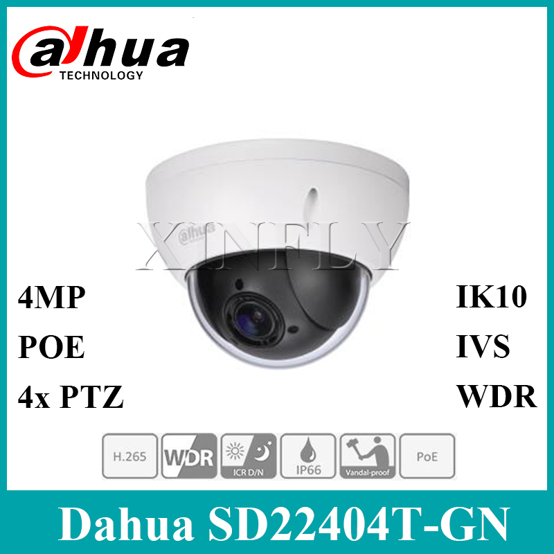 

Dahua Original SD22404T-GN 4MP POE 2.7~11mm 4X Zoom PTZ H.265 WDR ICR IVS Face Detect IP66 IK10 Onvif Network CCTV IP Camera