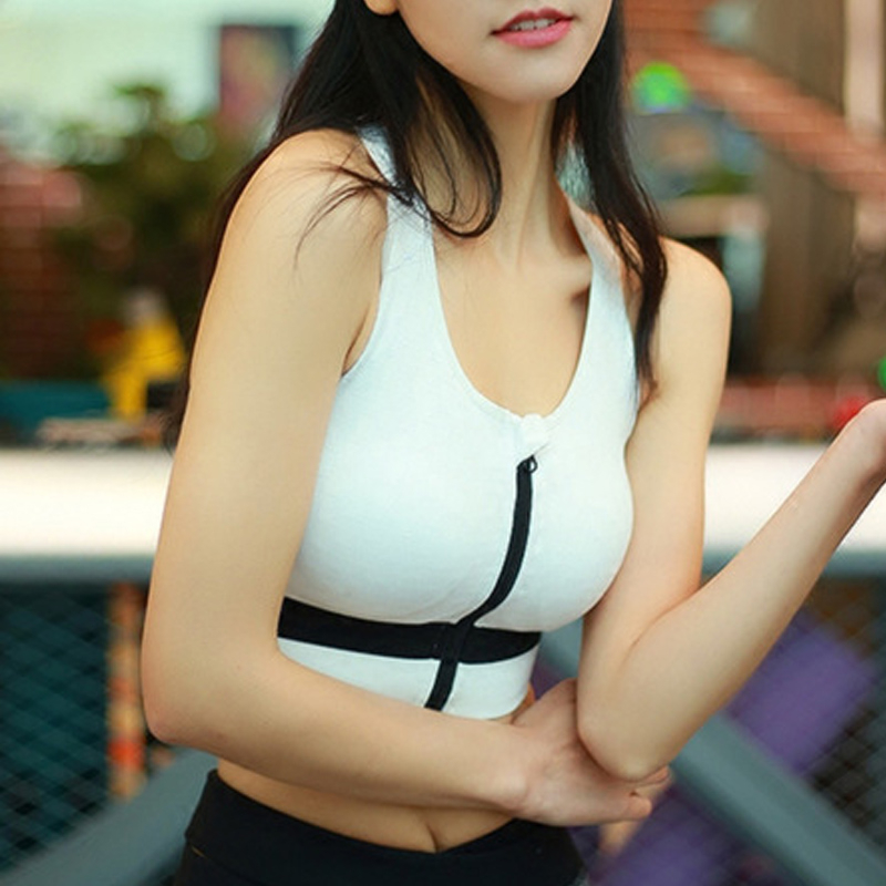 

Push Up Yoga Bra Bralette Zipper Sports Bra Women Shockproof Athletic Running Underwear Quick Dry Professional Fitness Tank Top, Black 1
