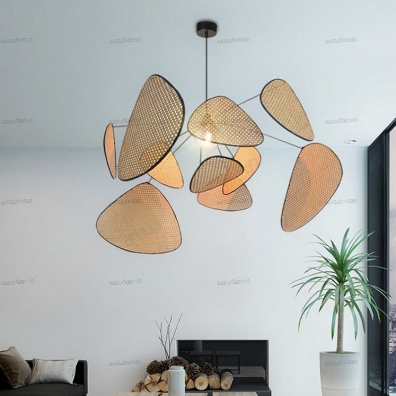

Simplicity Chandelier Southeast Asia Living Room Lighting Dining Room Chandelier Creative Leaf Grid Rural Hand Made Rattan Lamp