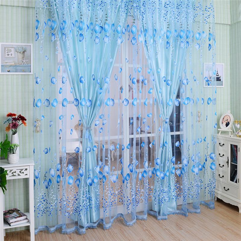 

2020 Creative Window Curtains Sheer Voile Tulle for Bedroom Room Balcony Kitchen Printed Tulip Pattern Sun-shading Curtain CM .N, Yellow