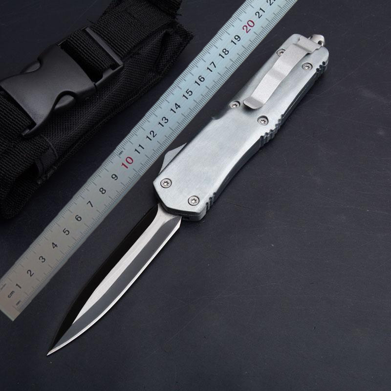 

New MT A07 Large Auto Tactical Knife 440C Double Action Spear Point Blade Silver Handle Outdoor Camping Hiking Survial EDC Gearz