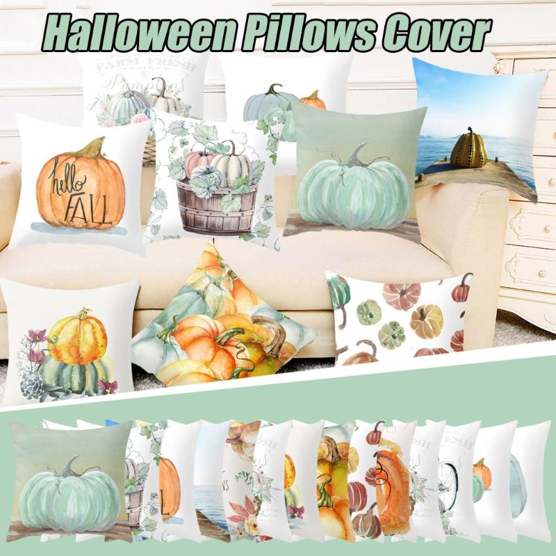 

14 Types Holloween Peach Skin Velvet Watercolor Pumpkin Print Pillow Case Home Decor Sofa Coffee Shop Waist Throw Cushion Cover