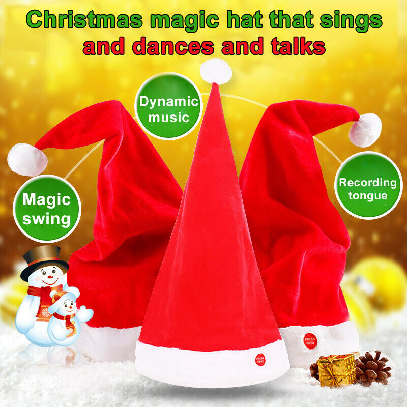 

Christmas Hat Music and Singing Dance XMAS Santa Family Kids Gifts Soft Plush Christmas Hat 2020 Decorations for Home