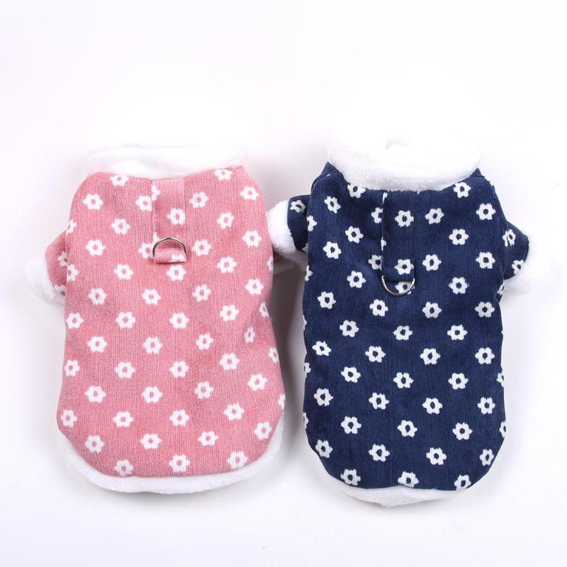 

New Corduroy Dog Pet Coat Jacket Flowers Design Dog Cat Winter Warm Outfit Clothes Apparel, Pink