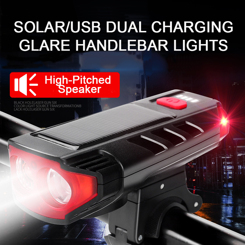 

Solar LED Bike Light USB Rechargeable Rear Front Light Cycling Headlight Lamp with Horn Bicycle Accessories