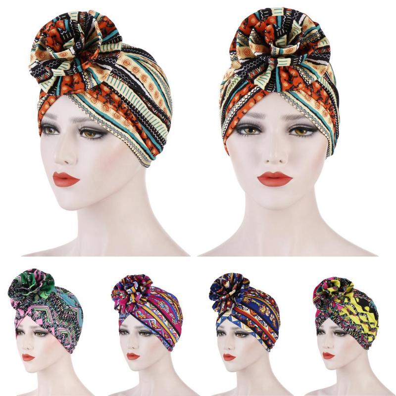 

Big Flower Printed Turban Cap Muslim Women Lady Scarf Beanie Hair Loss Bonnet Hats Skullies Head Wrap Cover Fashion, Green