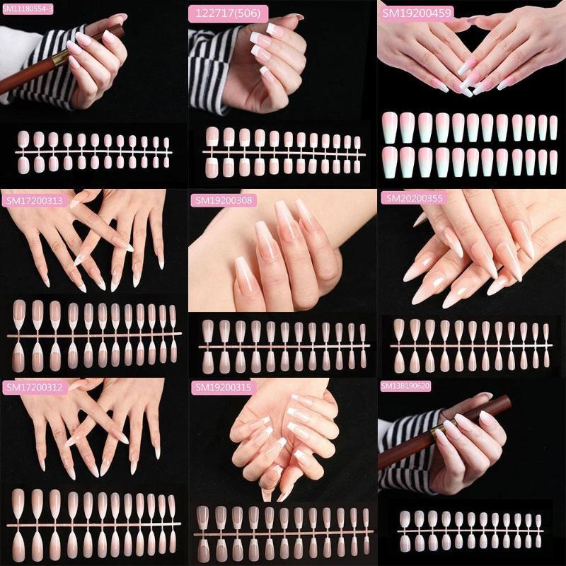 

long pink blue coffin French shiny summer lovely salon glossy art Ballet nails false fake medium R9Y1, 122717(506)