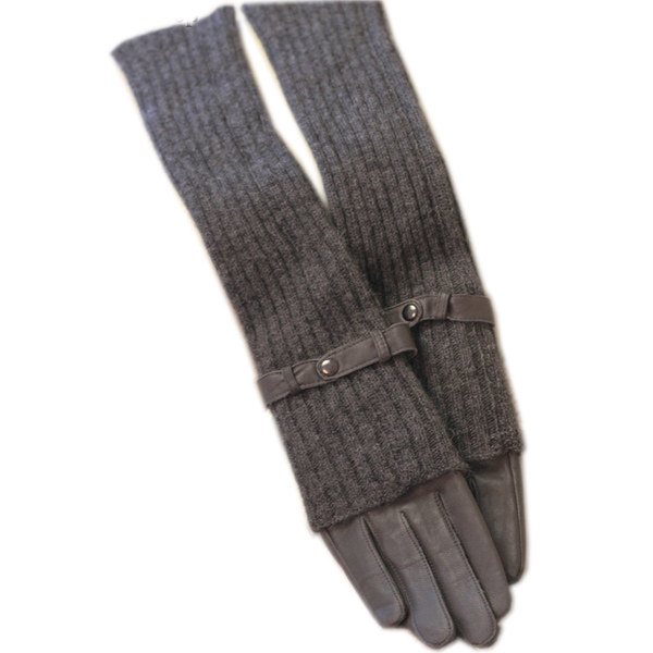 

Genuine leather gloves sheepskin gloves female cashmere long black coffee