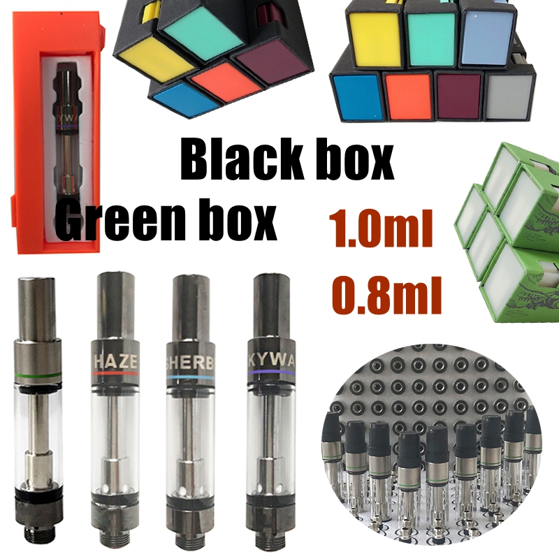 

Black Green Vape Cartridges Packaging 0.8ml 1ml Ceramic Coil Dab Wax Vaporizer Empty 510 Thread Thick Oil Dabwoods Vape Carts Cigarettes