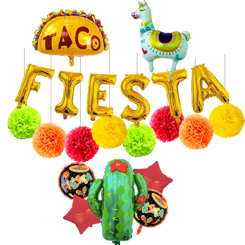 

Party Decoration Mexican Decorations Birthday Supplies Decor Fiesta Mexicana Helium Foil Cactus Taco Llama Balloons Pom Poms