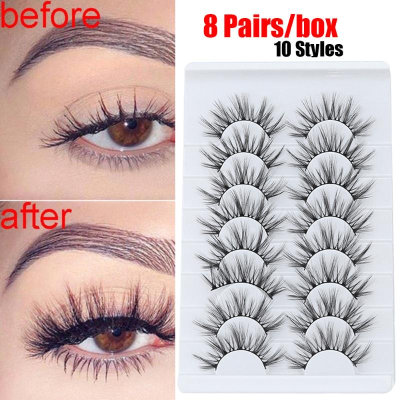 

8 Pairs 5D Mink False Eyelashes Wispies Fluffy Eyelashes Extension Full Volume Natural Long Thick Criss-cross Eye Cruelty-free
