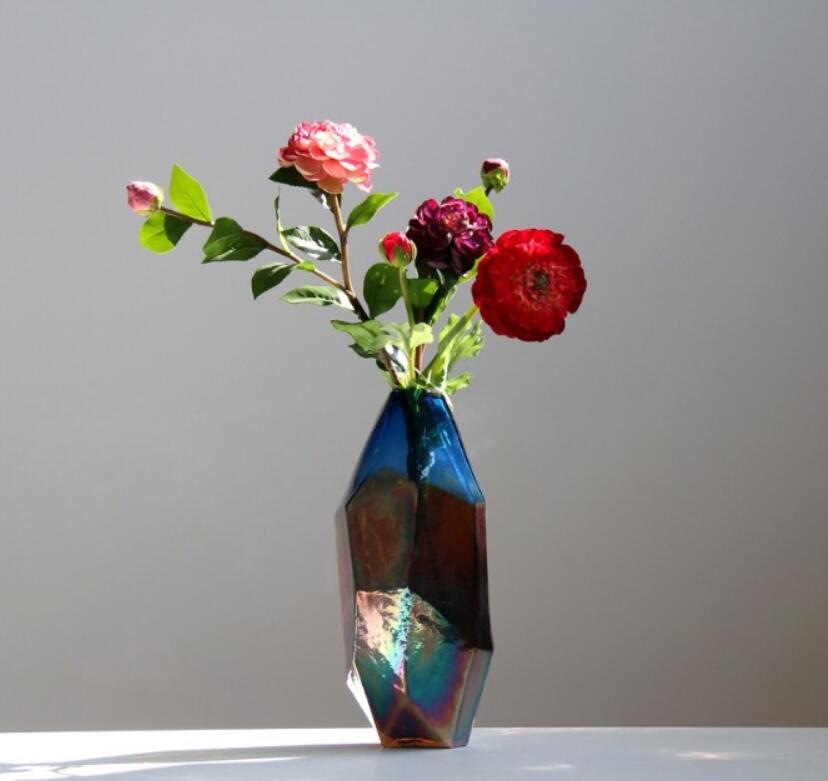 Multicolor meteorite geometry thickened glass vases modern and simple unreal color pattern between flower arranger household soft decoration Vase-image-565558054