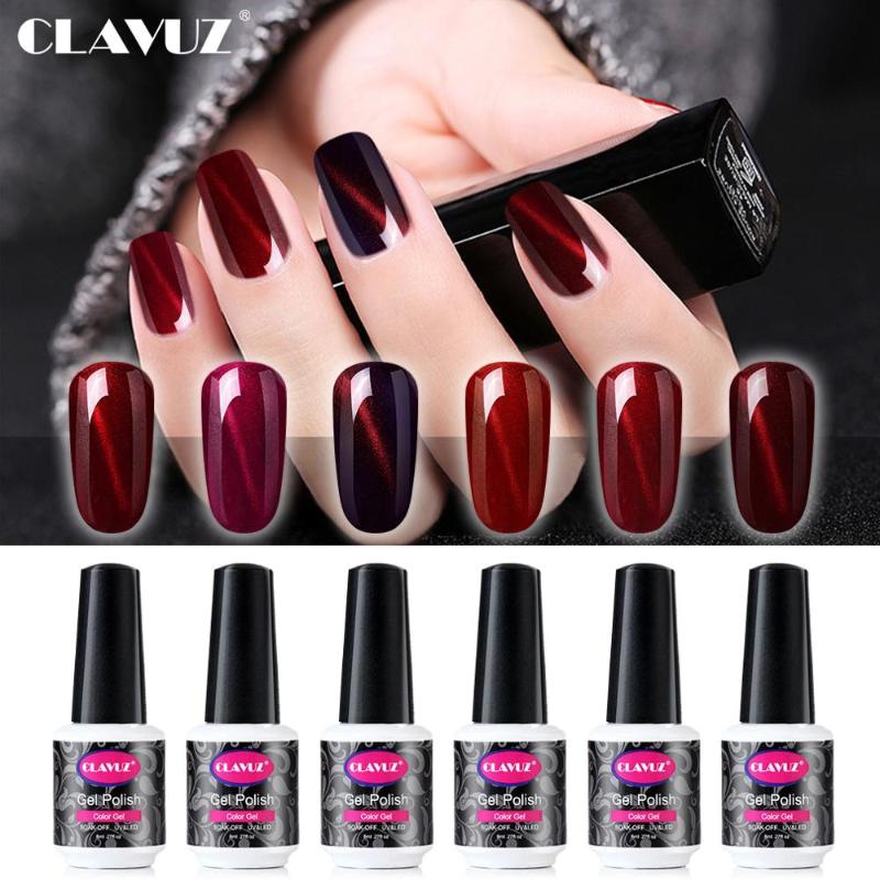 

CLAVUZ 8ml Cat Eye Nail Gel Magnetic Soak Off UV Gel Nail Polish Wine Red Varnish Primer Top Coat Art Manicure Lak
