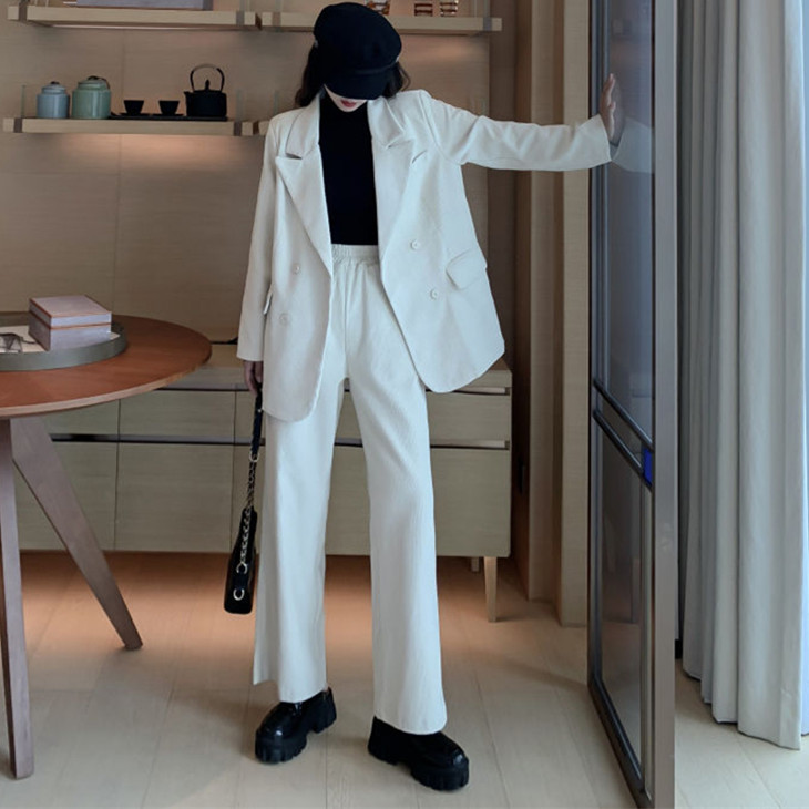 

Bella Philosophy Wonder Elegant Sets Corduroy Notch Collar Jacket Female 2 Pieces Double Breasted Coats Outwears Bottoms, White skirts set