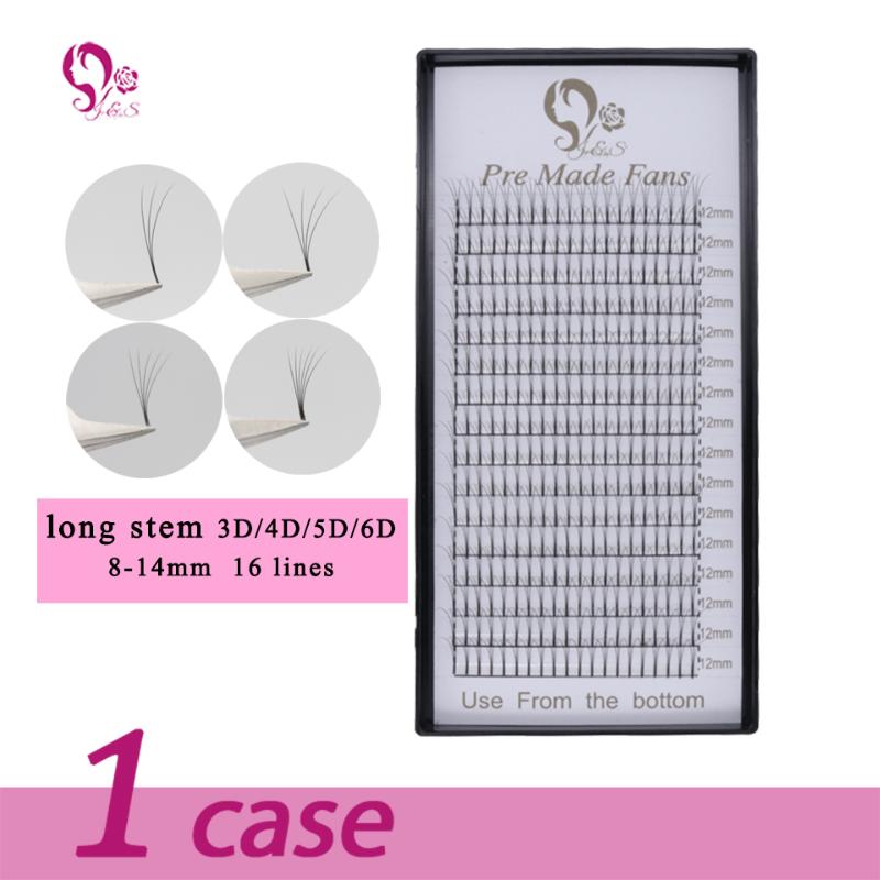 

J&S 1 cases heat bonded eyelash extenaion pre made fans 16lines/tray natural false lash