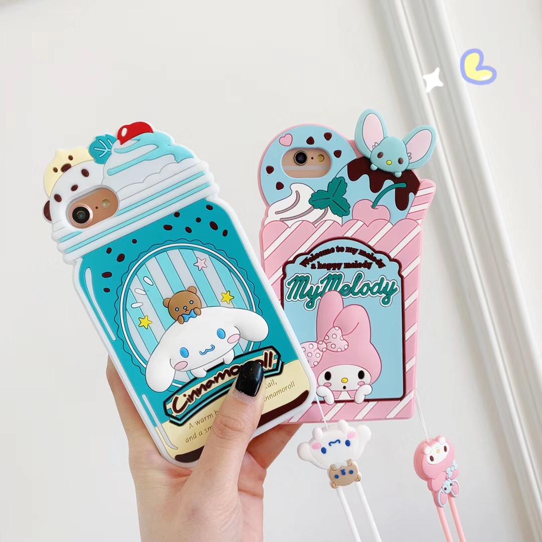 

Japan 3D cartoon cute ice cream pink melody yugui dog+lanyard silicone soft cover for iphone 7 8plus 11Pro MAX X XR phone case, Only case