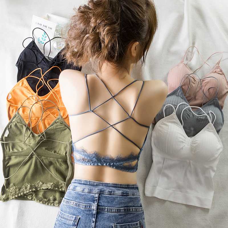 

2020 Crop Top Women Sexy Cut Lace Hollow Out Bra Bustier Strappy Cross Cropped Blusas Bandage Halter Black Tops Camis White