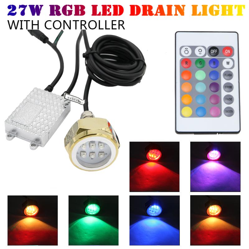 

Waterproof 12V-24V 27W RGB Boat Drain Plug Light 9 LED Boat Light Underwater Lamp NPT Threaded Fountain Pool Lamps