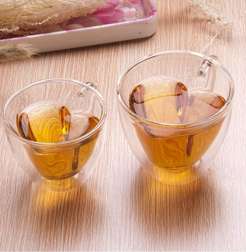 

Double Wall Glass Coffee Mugs Transparent Heart Shaped Milk Tea Cups 180ml 240ml Milk Tea Cups Romantic Gifts KKA8003, As pic