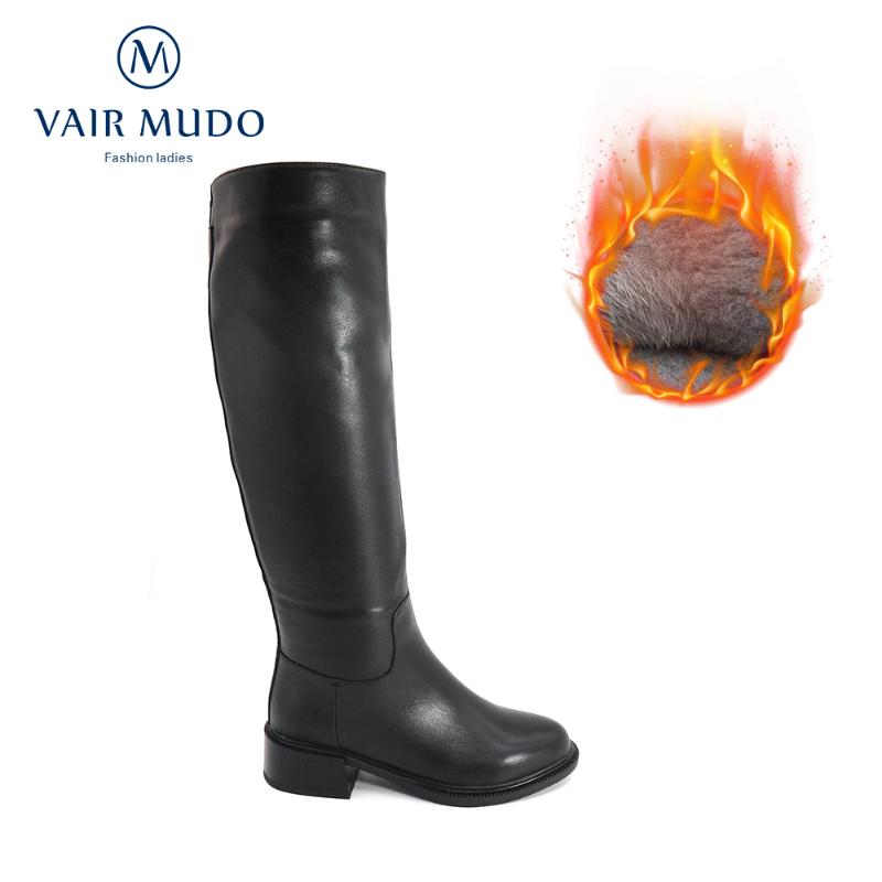 

VAIR MUDO Winter Boots Patent Leather Genuine Black Elegant Round Toe high quality Fashion Shoes Women Short Plushand Warm ZT43