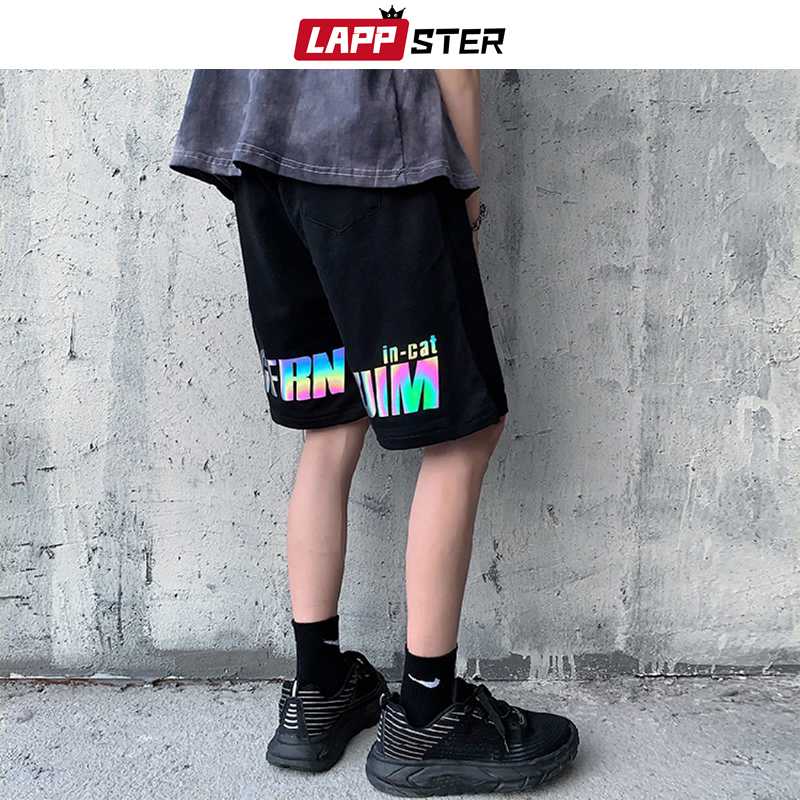 

LAPPSTER Men Reflective Streetwear Cotton Shorts Summer 2020 Mens Casual Running Shorts Loose Joggers Korean Fashion Sweatpants, Black