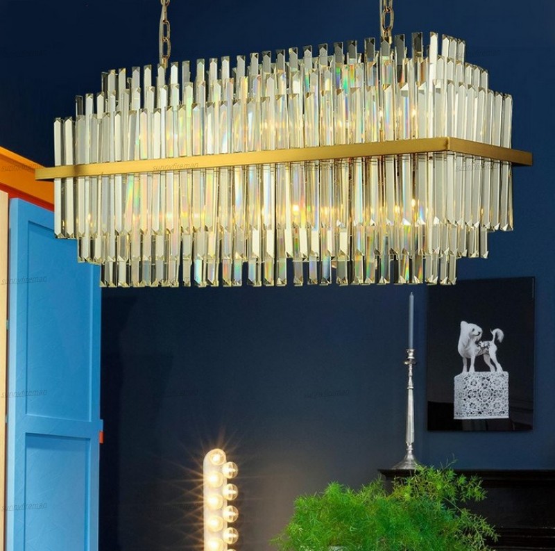 

Modern Rectangular Crystal Chandelier Pendant Lamps Hanging Lighting LED Glass Chandeliers Lamp Living Dining Room Light Fixture