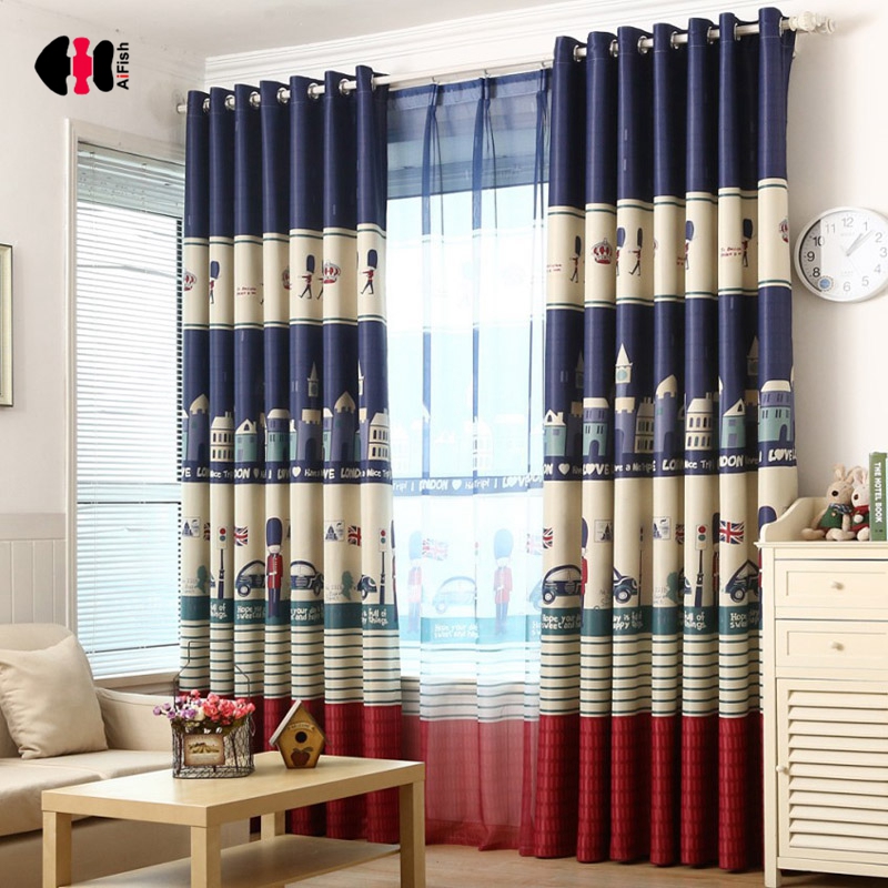 

Mediterranean Colorful Character England Boy Soldier Blackout ROYAL GUARD Kid Curtains Study Room Curtain WP025B, Tulle