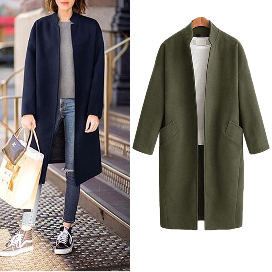 

Winter Fashion Women Long Wool Blends Coat Elegant Casual Thick Cardigan Solid Female Cashmere Overcoat Plus Size 4XL, Tan;black
