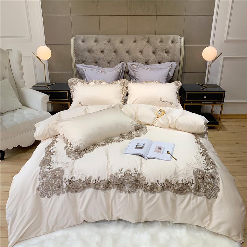 

J2 New Egyptian Cotton Luxury Bedding Set flowers Embroidery Bed Set adults King Queen Bed Linens Duvet Cover Sheet