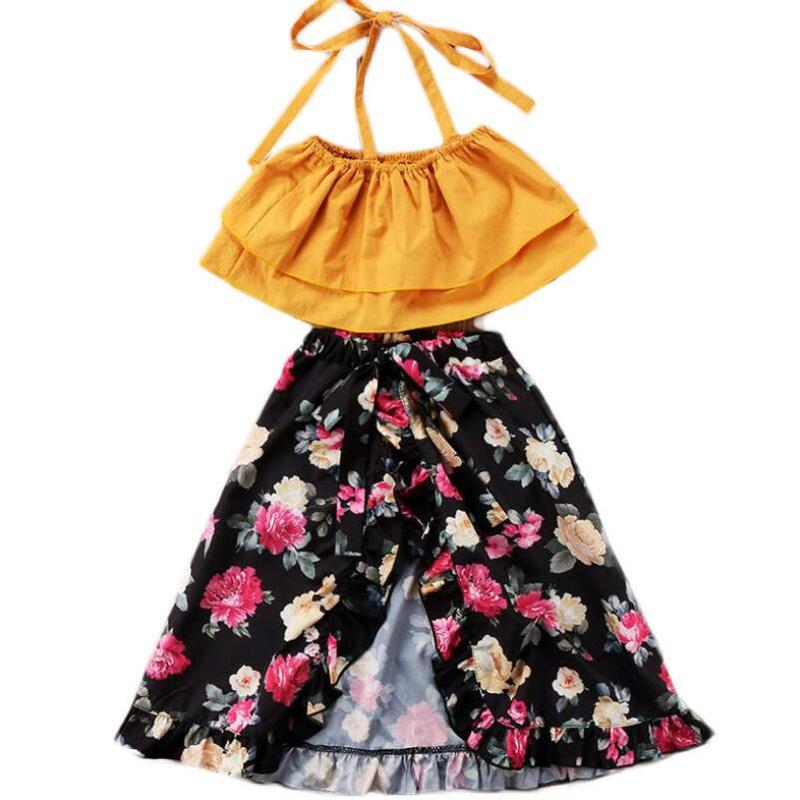 

Girls Sets Clothing 2019 Summer Childrens Tube Top+floral Pattern Dress Baby Girls Sisters Suit 2pcs Kids Floral Skirts, Yellow