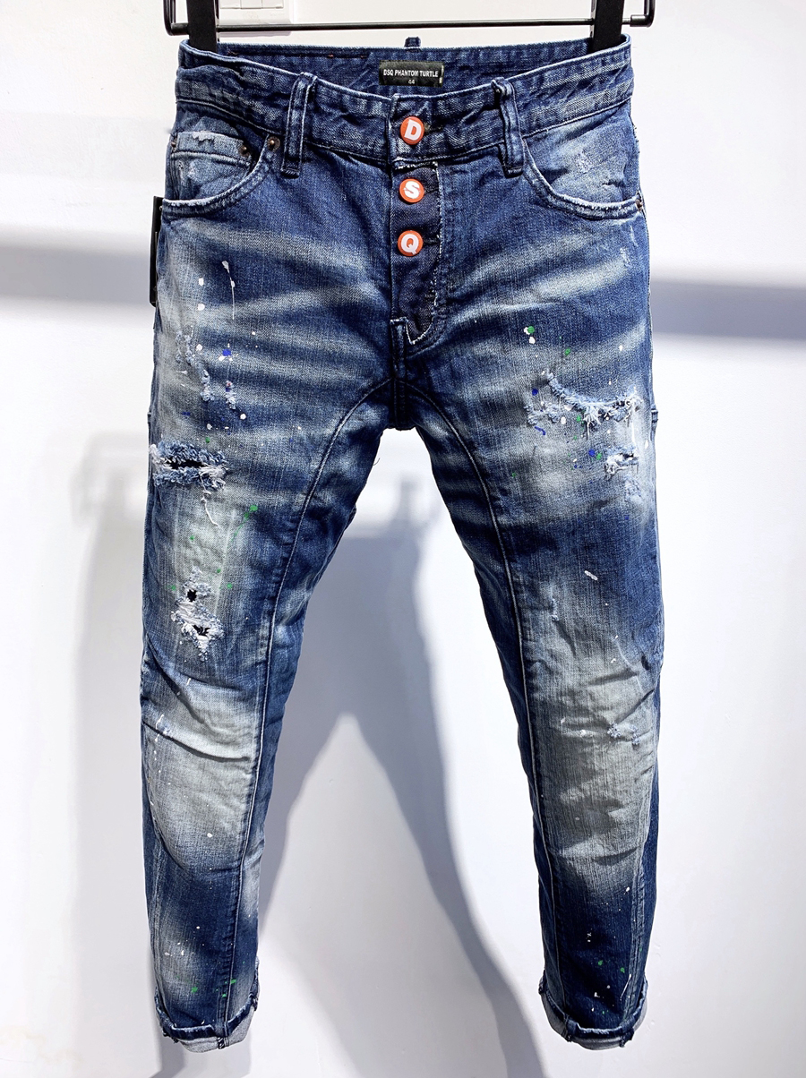

DSQ Jeans Mens Luxury Designer Jeans Skinny Ripped Cool Guy Causal Hole Denim Fashion Brand Fit Jeans Men Washed Pants 61265, As picture