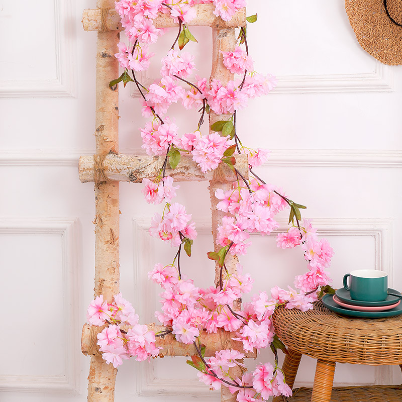 

wedding hotel outdoor decoration sakura flower Artificial cherry blossoms flower wall silk wisteria vines garland Hanging, White