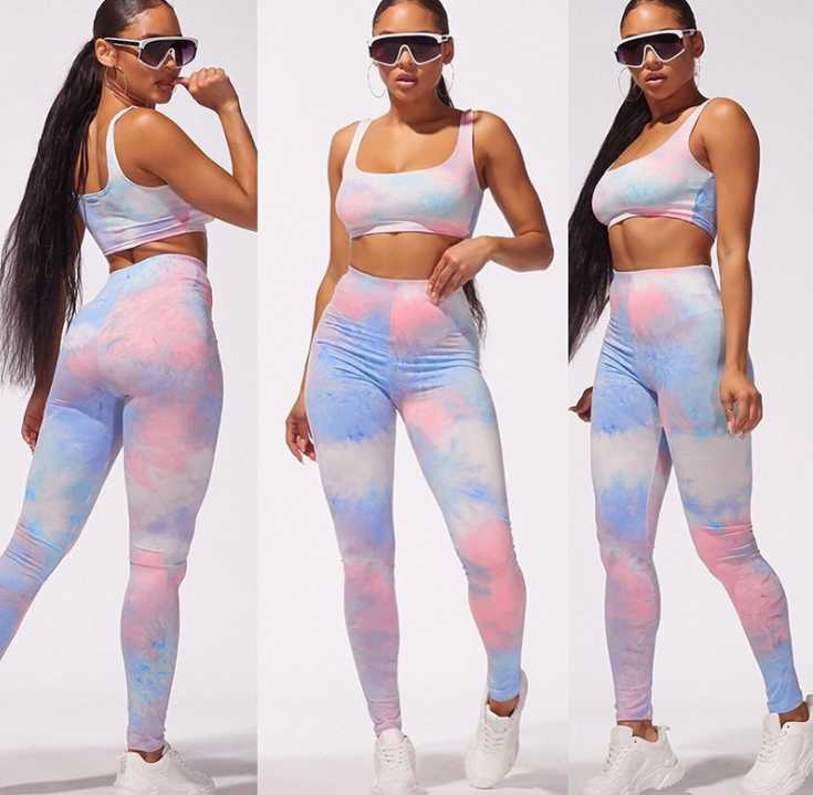

Seamless Women Yoga Sets Tie Dye Print 2PCS/Set Summer Sports Bra High Waist Sports Legging Gym Workout Clothes for Female, Blue