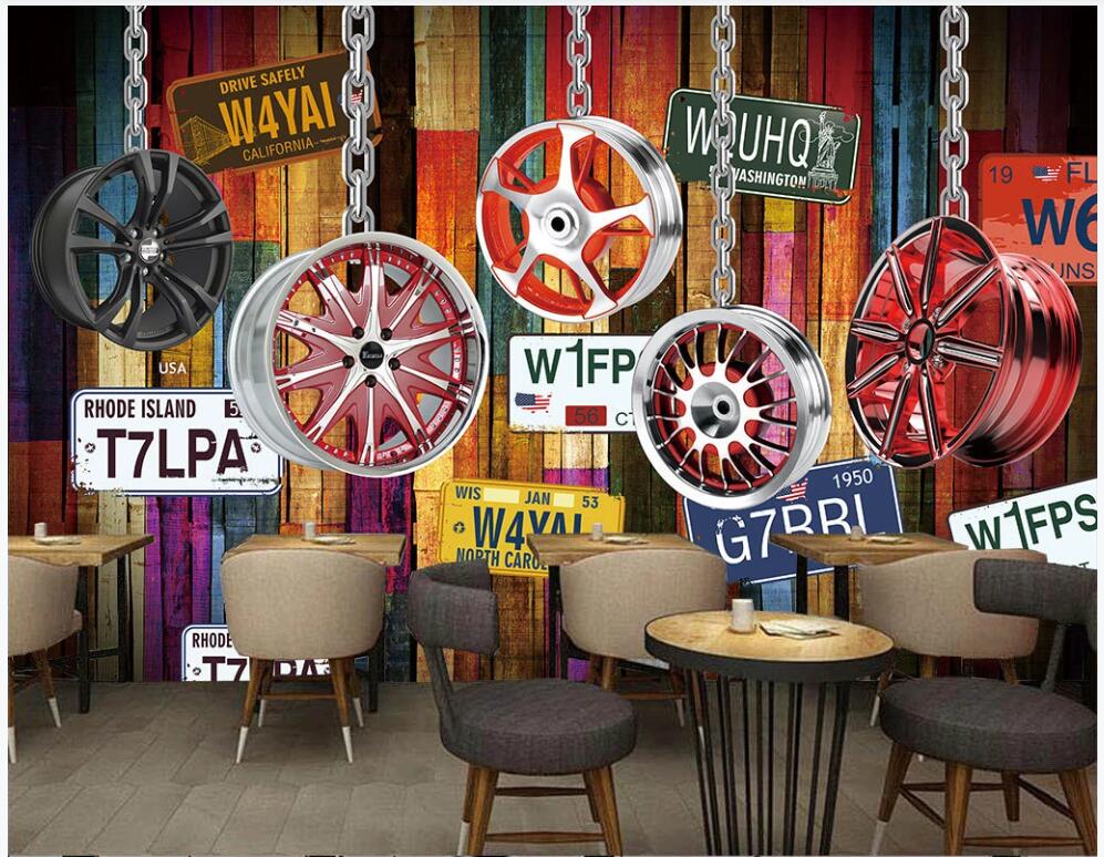

3D wallpaper custom photo mural Car wheel trend wood board background living room home decor 3d wall muals wall paper for walls 3 d in rolls, Non woven