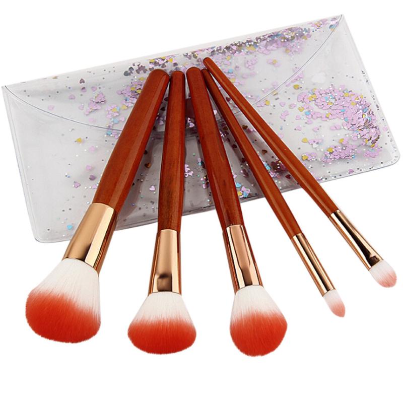 

ISHOWTIENDA 5 Imitation Mahogany Handle Makeup Brushes Eye Shadow Blush Brush Set Make up Brushes Sets pinceaux maquillage