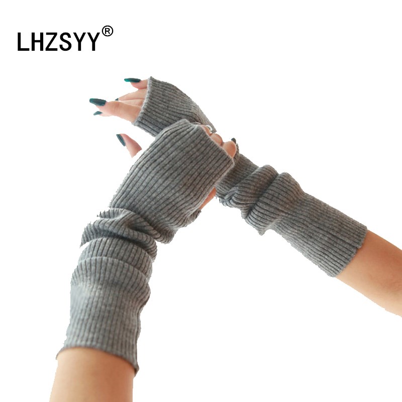

LHZSYY 2020 Autumn winter New Long Cashmere Gloves Solid Knitted Mittens Soft Warm Arm Female Wool high quality 40cm Glove