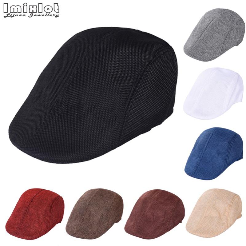 

Summer Beret Caps Outdoor Sun Breathable Bone Brim Hats Womens Mens British Style Cotton Linen Flat Berets Cap Hat, White