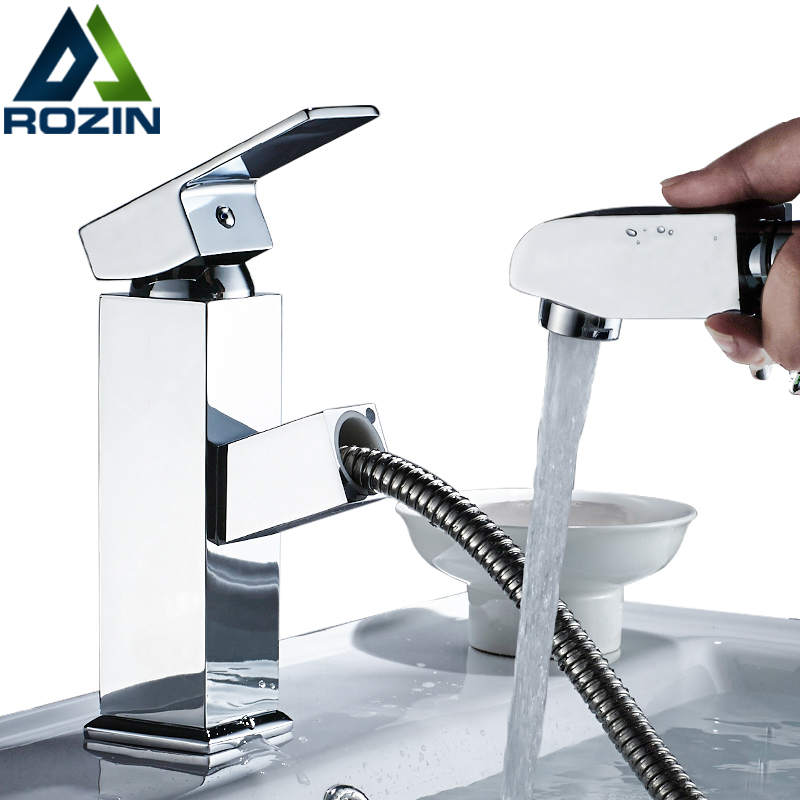 

Pull Out Kitchen Faucet Chrome Brass Bathroom Basin Faucet Single Hole Mixer Tap Deck Mounted Hot And Cold Tap