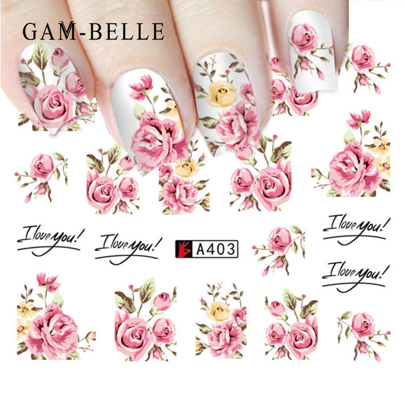 

GAM-BELLE Flower Series Nail Art Water Transfer Stickers Full Wraps Rose/Lavender Nail Tips DIY, A002